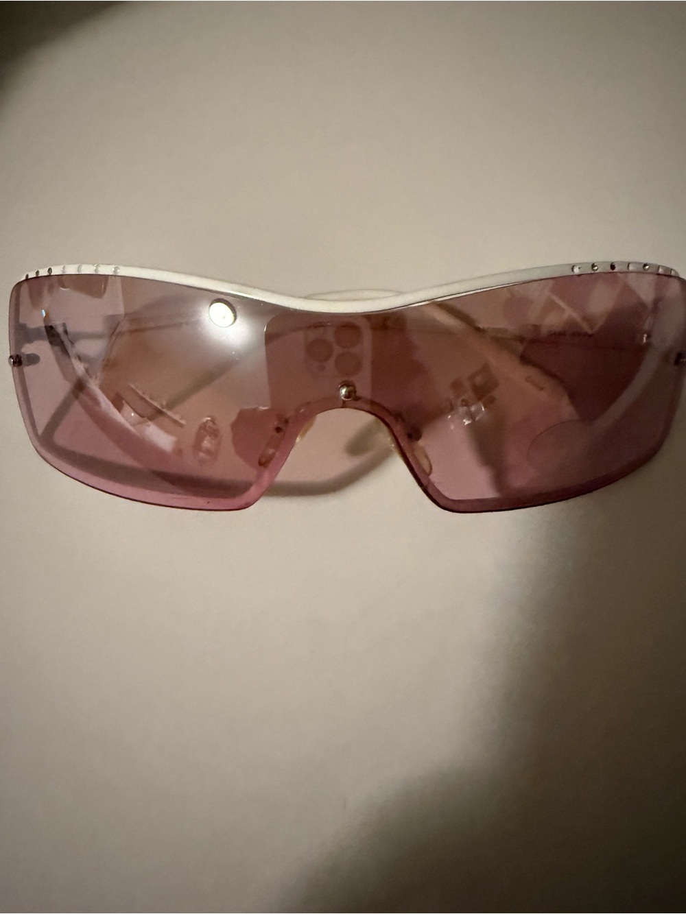 Vintage Steve Madden Pink Shield Sunglasses with Stud Accents